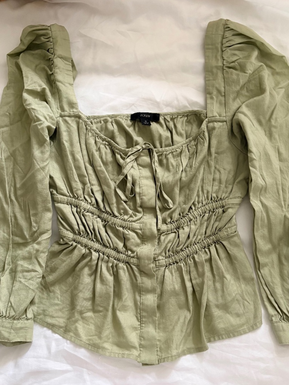 Green Long Puff Sleeve Blouse